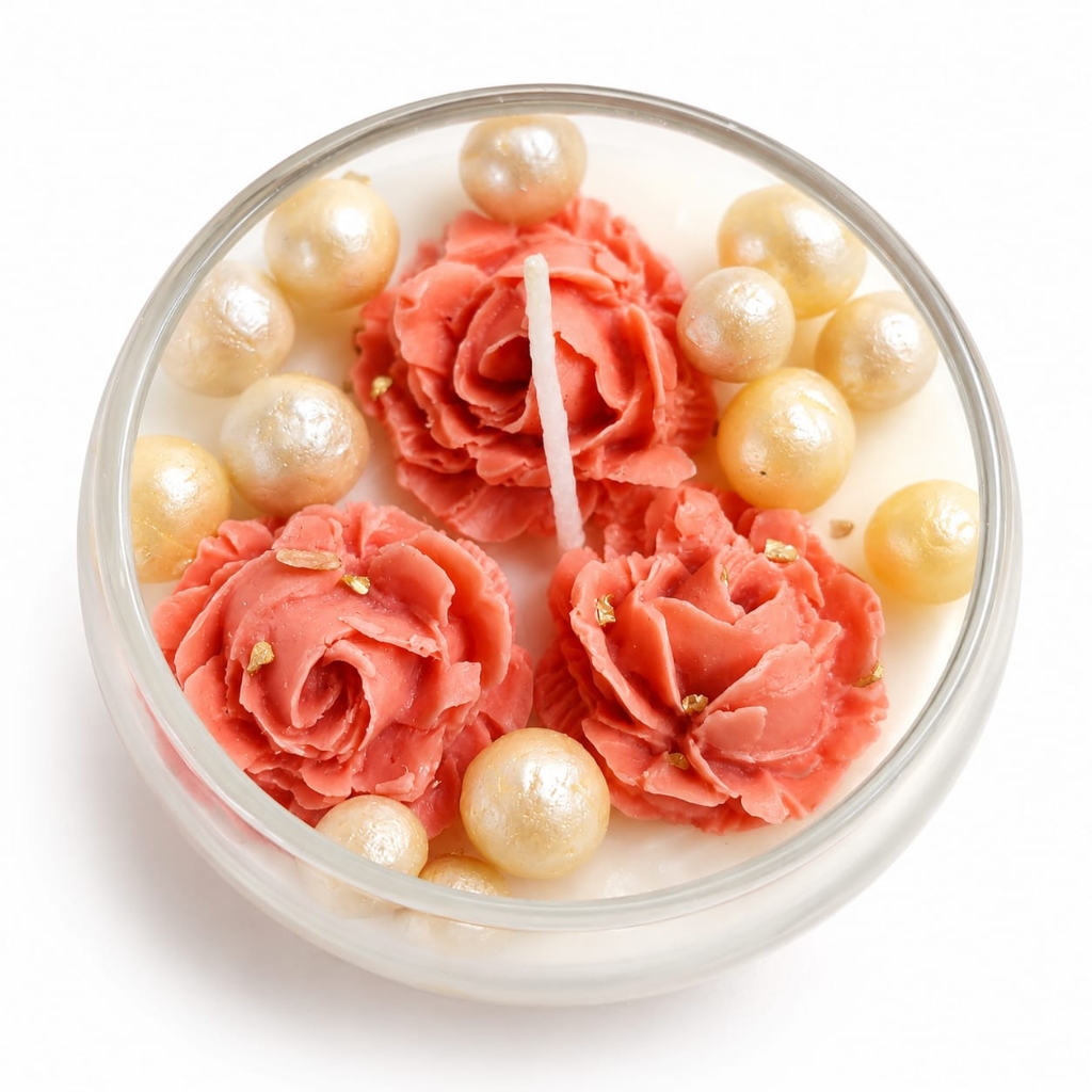 Handcrafted Pearl Rose Gel Candle