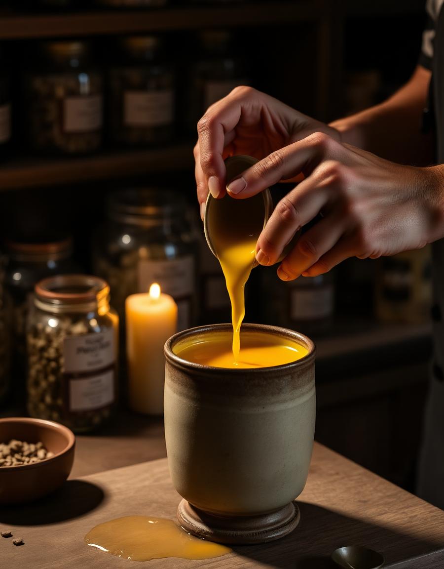 Hands pouring candle wax — Nathasya Life workshop